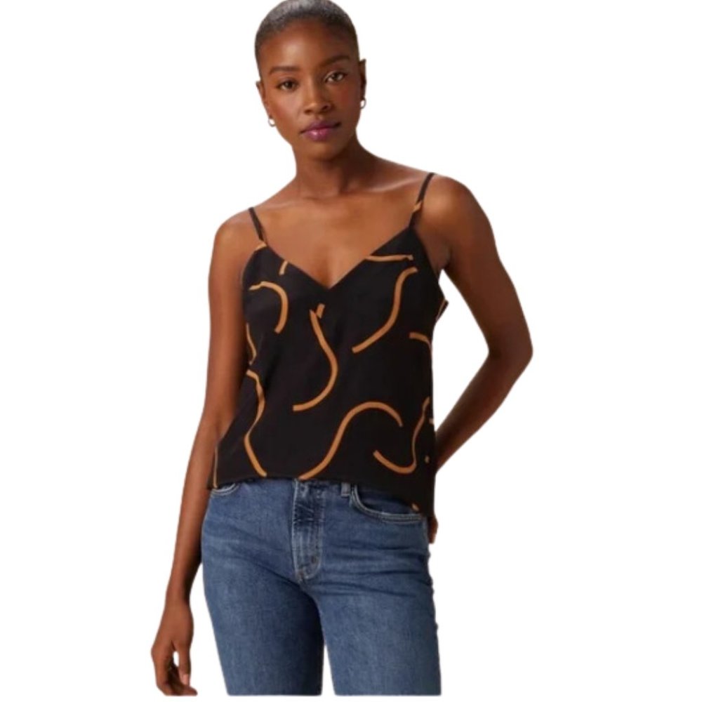 Amour Vert Barlow Washable Silk Cami Black & Caramel Waves Size 2X NWT MSRP $118